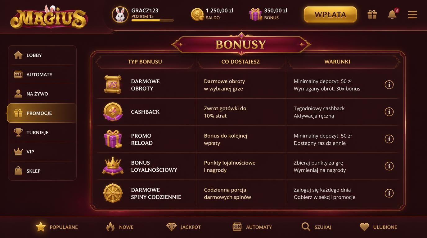 Przegląd typów bonusów w Magius Casino – co, jak i ile.